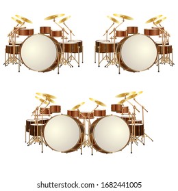 realistic drum kit icon set isolated on white background