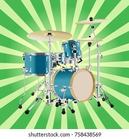 Realistic Drum kit illustration on Rays Background