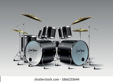 Realistic drum kit. Set of Drums. Vector.