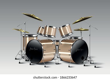 Realistic drum kit. Set of Drums. Vector.