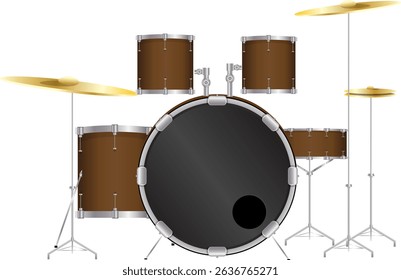 Realistic Drum Set Vector Illustration - Complete Percussion Kit for Music Performance or Band Poster Design