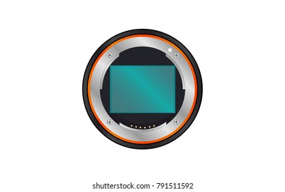 Realistic DSLR-Mirrorless Full-Frame Digital Camera Lens Mount with Image Sensor. Mockup Vector illustration isolate on white background.