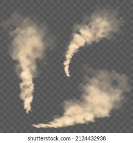 Realistische Staubwolken. Straßensandsturm. Verschmutzte schmutzige, braune Luft mit Schmutzpartikeln, Smog. Luft, Umweltverschmutzung. Vectordesign-Element.