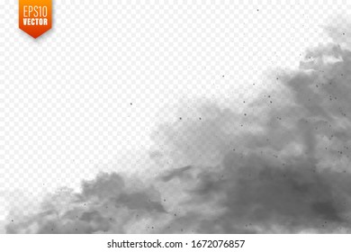 Realistic dust clouds. Sand storm. Polluted dirty air, smog. Vector illustration.