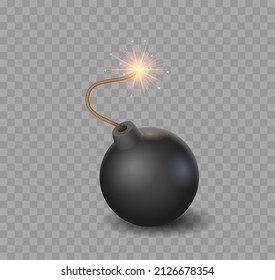 Realistische Dynamik mit brennenden Schlag- oder Bombenficker mit brennender Sicherung. Kriegskonfliktangriff Waffenausrüstung. 3D-Vektorgrafik