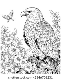 realistic eagle and flower coloring pages 