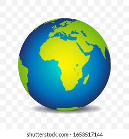realistas globo terráqueo vectorial en color 3d azul y verde en fondo transparente