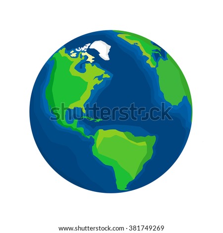 Realistic Earth isolated on white background. Cartoon drawn Earth. Our planet. Icon / logo / label / sign / badge of Earth for your design. Stock vector. 