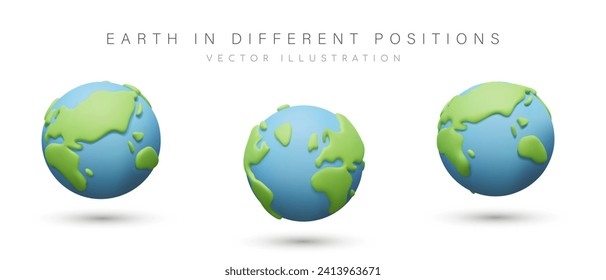 Realistic Earth in plasticine style. Globe, view from different sides. Color isolated illustration. Our planet. Vector templates for web design. Concept of caring for environment. Travel around world