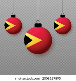 Realistic East Timor Flag with flying light balloons. Decorative elements for national holidays.