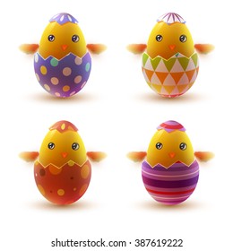 Realistic Easter egg and chicken. Vector illustration.