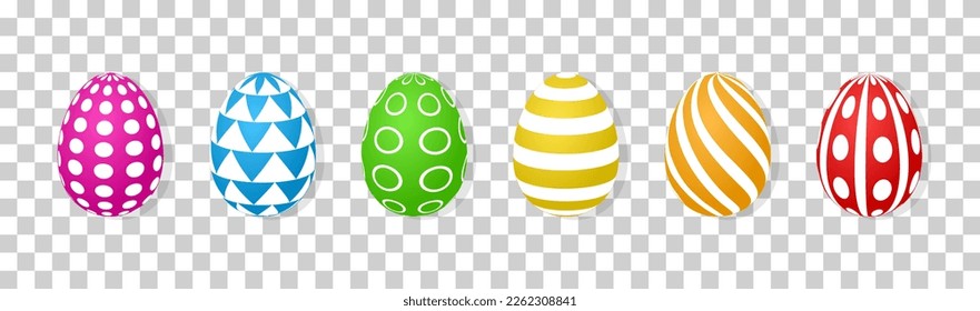 Realistic Easter egg in different color. Set of different 3D egg. Easter eggs isolated on white background. Vector illustration