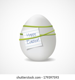 realistic Easter egg with a note "Happy Easter!"