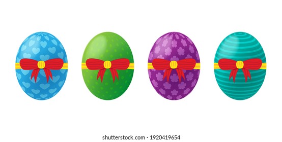 Realistic Easter Egg with red yellow ribbon isolated on white background. Vector editable. Eps 10