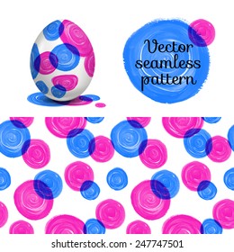 Realistic Easter egg. Watercolor paints. Vector object. 3D. Seamless Vector Pattern.