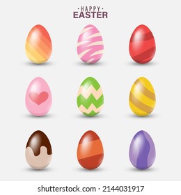 Huevos realistas de Pascua. Estilo de caricatura. diseño vectorial aislado en fondo blanco