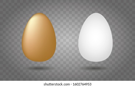 Realistic easter eggs on transparent background, golden and white egg, vector