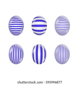 Realistic Easter eggs with purple stripped decorative ornamental patterns