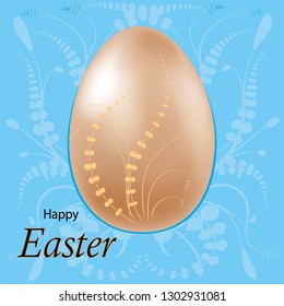 Realistic Easter , the Golden egg ., Blue, patterned. Vector