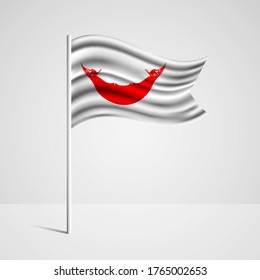 Realistic Easter Island country flag waving in wind. Abstract country flag with flagpole isolated on grey background