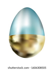 REALISTIC EASTERN EGG ON A WHITE BACKGROUND ISOLATED. vector illustration easter element. GOLDEN EGG. BLUE.