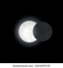 Realistic eclipse of the moon. Vector on a black background.