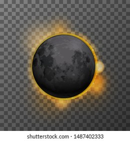 Realistic eclipse with realistic satellite moon and star sun on transparent background