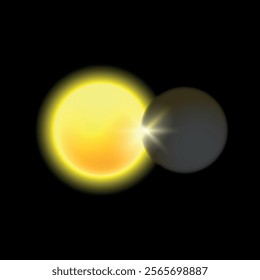 Realistic eclipse of the sun. Vector on a black background.