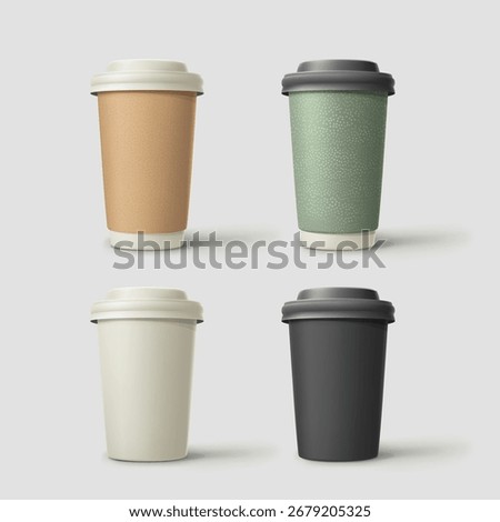 realistic eco cups of coffee in set