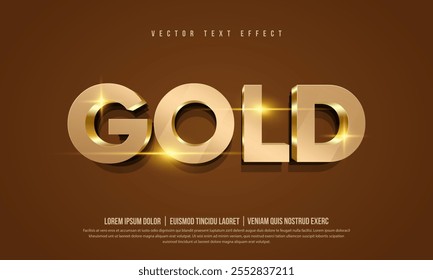 Realistic editable shiny metal gold style text effect or 3d typography mockup with golden sparkle, glitter and luxury grunge background for social media business marketing. Retro gold text logo design