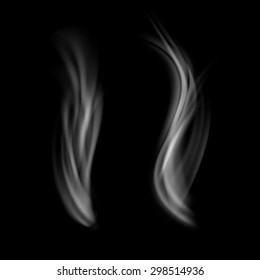 Realistic editable white smoke over black background. Vector illustration