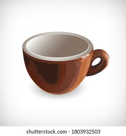 Realistic effect coffee cup. Empty vintage classic italian cup of coffee. Espresso cup mockup. Vector illustration of mug in flat style.