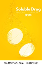 Piscinas Realistas De Comprimido Naranja Efervescente. Medicamento soluble, vitamina, aspirina, etc. Ilustración del vector