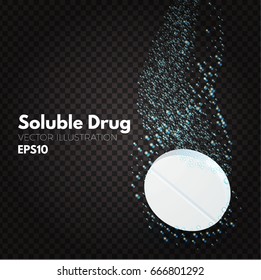 Realistic Effervescent Tablet Pills on Transparent Background. Soluble Drug, Vitamin, Aspirin and so on. Vector illustration