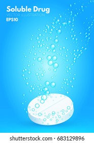 Realistic Effervescent Tablet Pills on Blue Background. Soluble Drug, Vitamin, Aspirin and so on. Vector illustration