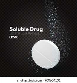 Realistic Effervescent Tablet Pills on Transparent Background. Soluble Drug, Vitamin, Aspirin and so on. Vector illustration