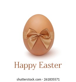 Realistic egg icon with ribbon, isolated on white background.  Happy Easter background. Vector illustration