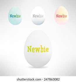 Realistic egg with newbie text on it. Beginner concept. Vector Illustration