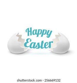 Realistic Egg Shell Icon, Isolated On White Background. Happy Easter Greeting Card Template. Vector Illustration