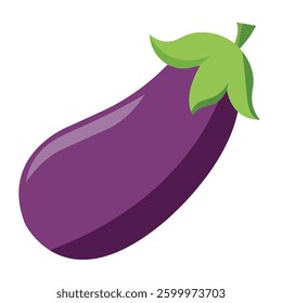 Realistic Eggplant Vector Illustration | Fresh Purple Aubergine with Green Stem | High-Quality Vegetable Clipart
