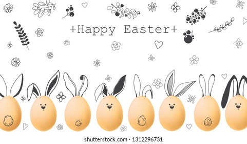 Realistic eggs with painted elements. Happy easter. Vector illustration