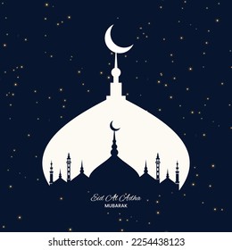Realista festival eid al adha mubarak saludo con y diseño de mezquita 07