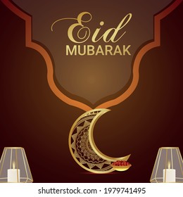 Realistic eid mubarak background with candles and pattern moon