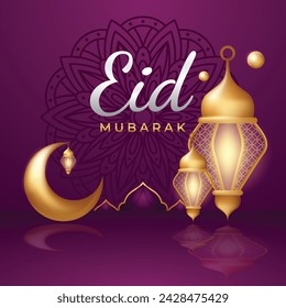 realistic eid mubarak design illustration