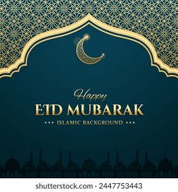Realistic eid mubarak illustration banner social media post with arabic ornamental