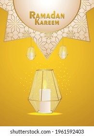 Realistic eid mubarak or ramadan kareem background  with moon and lantern