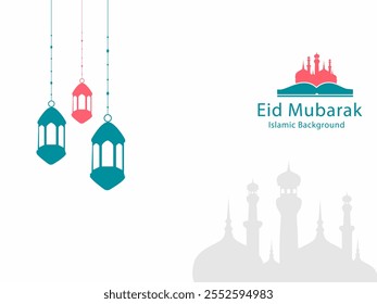 Realistic eidmubarak holiday banner with islamic decoration Free Vector