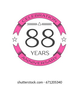Realistic eighty eight years anniversary celebration logo with ring and ribbon on white background. Vector template for your design