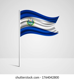 Realistic El Salvador country flag waving in wind. Abstract country flag with flagpole isolated on grey background