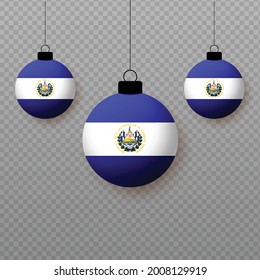 Realistic El Salvador Flag with flying light balloons. Decorative elements for national holidays.